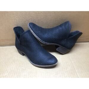 Lucky Brand Black Baley Booties Size 6 Woven Look Ankle Boots V Cut Out Sides